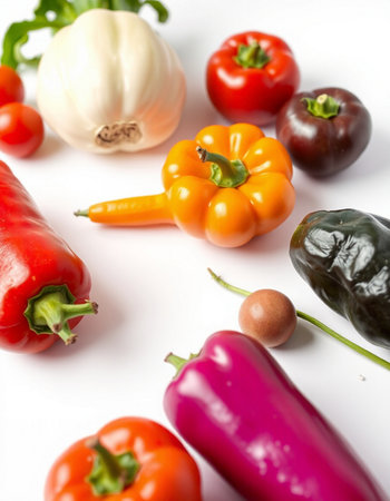 variety of fresh vegetables on white background, healthy food, dietの写真素材