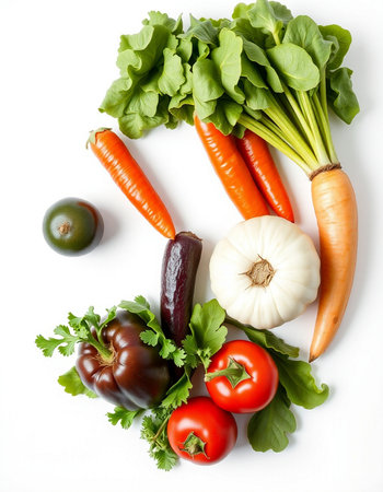 vegetables on a white background, top view, close-up