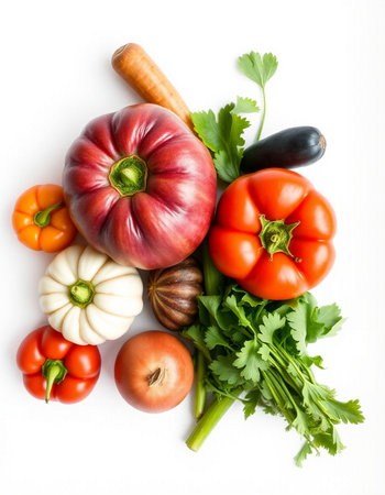 Vegetables isolated on white background, top view. Healthy food conceptの写真素材