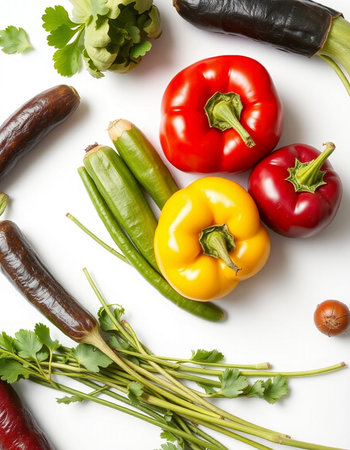 vegetables on a white background, top view, flat layの写真素材
