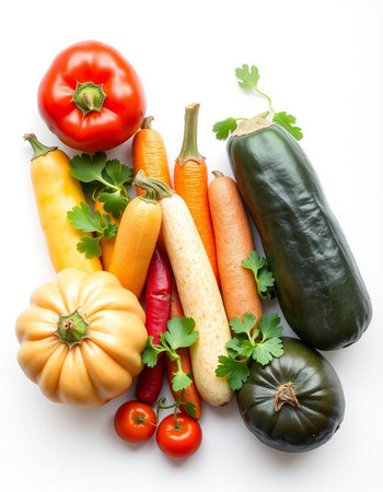 vegetables on a white background, isolated, close-up