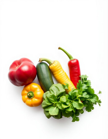 Fresh vegetables isolated on white background. Healthy eating concept. Top view.の写真素材