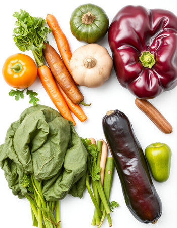 collection of fresh vegetables isolated on a white background. studio shot.の写真素材