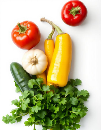 Fresh vegetables on white background, top view. Healthy food concept.の写真素材
