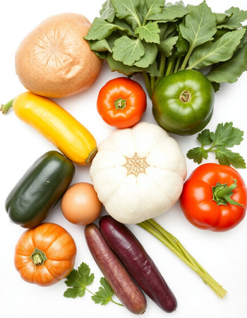Fresh vegetables isolated on white background. Top view. Flat lay.の写真素材