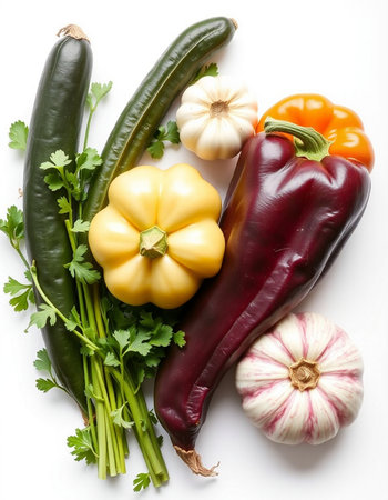 Fresh vegetables isolated on white background. Healthy food. Top view.の写真素材