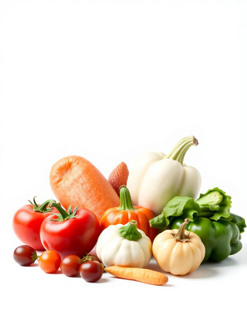 vegetables isolated on white background with copy space for text.の写真素材