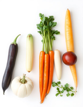 vegetables on a white background, top view, healthy food