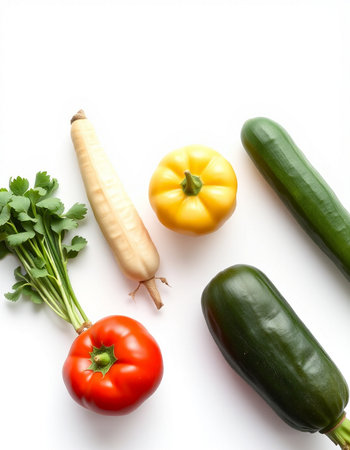 Vegetables on a white background. Healthy food. Top view.