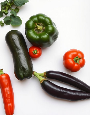 vegetables on a white background. pepper, tomato, eggplantの写真素材