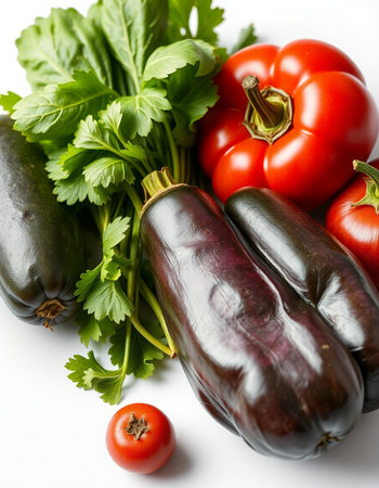 vegetables on a white background, close-up, horizontalの写真素材