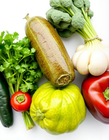 Fresh vegetables isolated on white background, top view. Healthy food.の写真素材