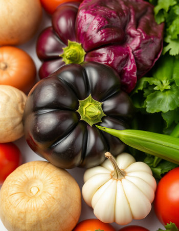 Composition with fresh vegetables on a white background, close-upの写真素材