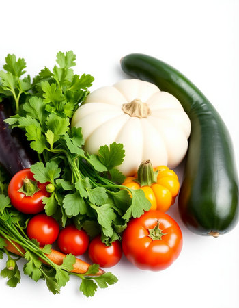 Composition with fresh vegetables on a white background. Healthy food.の写真素材