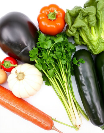 Composition with fresh vegetables on a white background. Healthy food.