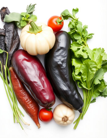 vegetables on a white background, top view, close-upの写真素材