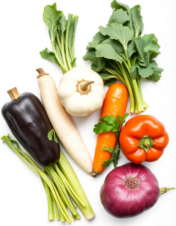 Vegetables on a white background. Top view. Flat lay.の写真素材