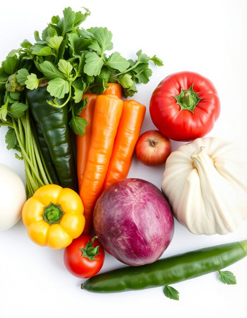 Fresh vegetables isolated on white background. Healthy food. Vegetarianism.の写真素材