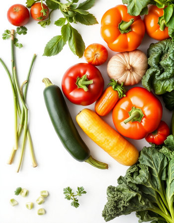 Vegetables on white background. Top view. Flat lay.の写真素材
