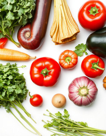 Different fresh vegetables on white background, top view. Healthy food conceptの写真素材