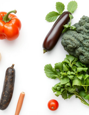 Vegetables isolated on white background. Top view. Flat layの写真素材