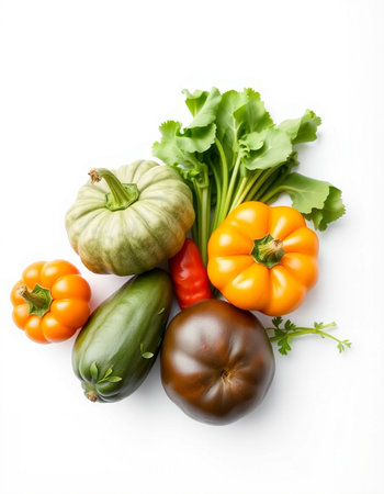 vegetables on a white background, close-up, top viewの写真素材