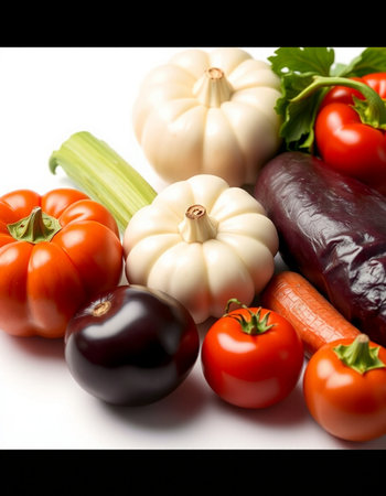 Composition with assorted organic vegetables on white background. Balanced diet.の写真素材
