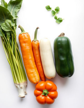 Vegetables on a white background, top view, close-upの写真素材