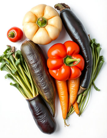 vegetables on a white background, top view, flat lay