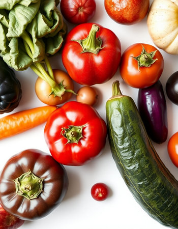 Fresh organic vegetables on white background, top view. Healthy food conceptの写真素材