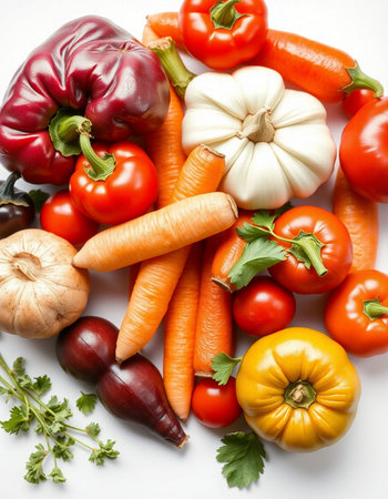 Fresh vegetables isolated on white background. Healthy food concept. Selective focus.の写真素材