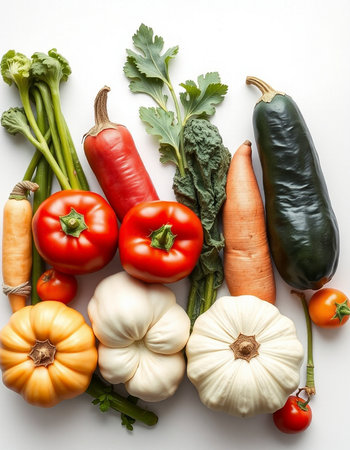 Vegetables on white background. Healthy food concept. Top view.の写真素材