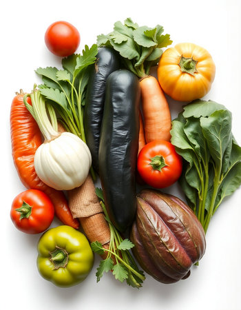 Vegetables isolated on white background. Flat lay, top viewの写真素材