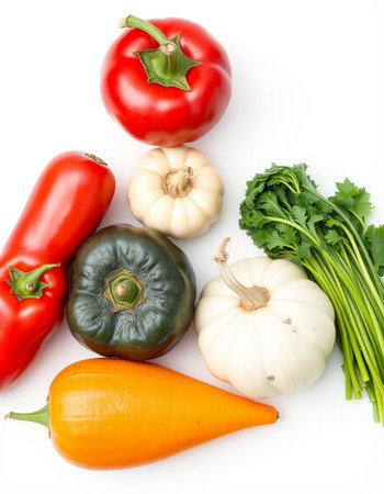 vegetables on a white background. focus on the front vegetablesの写真素材