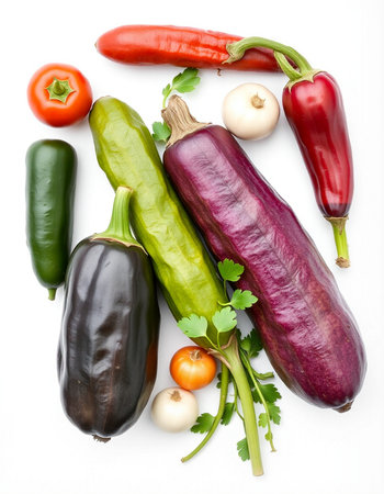 variety of fresh vegetables isolated on white background, top view.の写真素材
