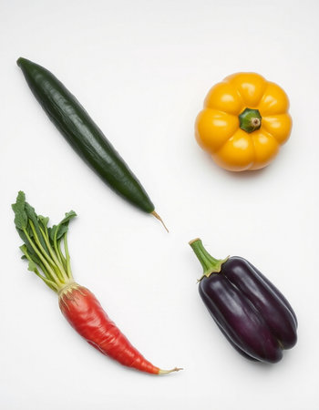 Vegetables on a white background. Pepper, eggplant, carrot.の写真素材