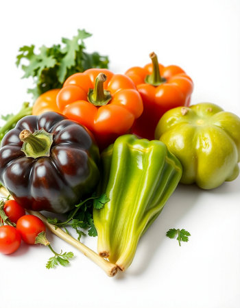 Fresh vegetables isolated on white background. Healthy eating concept. Selective focus.