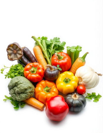 Fresh vegetables isolated on white background. Healthy food. Dieting concept.の写真素材