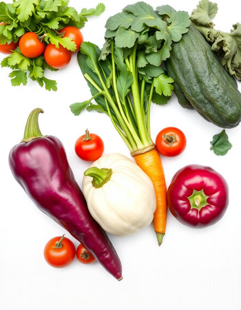 Fresh vegetables isolated on white background. Healthy food. Top view.の写真素材