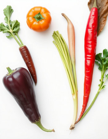 Vegetables on a white background. Top view, flat layの写真素材