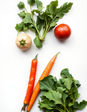 Vegetables on a white background, top view, close-upの写真素材