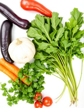 Vegetables isolated on white background. Carrot, pepper, parsleyの写真素材