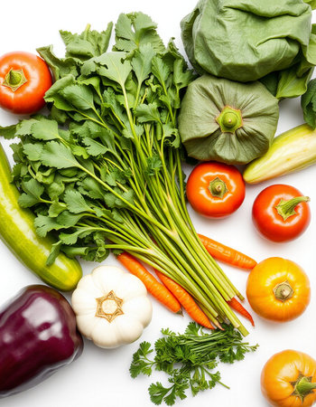 vegetables on a white background close-up, top view
