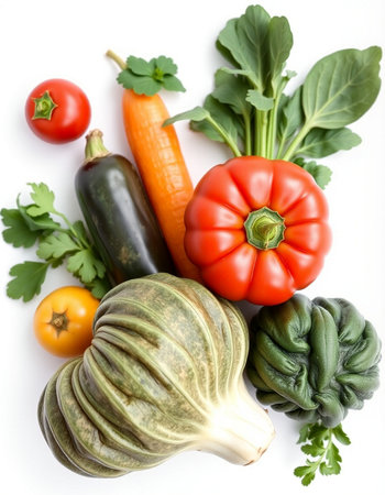 vegetables isolated on white background - zucchini, tomatoes, peppers
