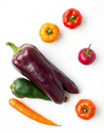 Vegetables on white background, top view, close-upの写真素材