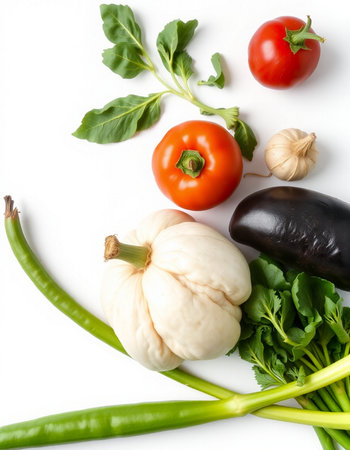 Vegetables isolated on white background. Top view. Flat lay.の写真素材