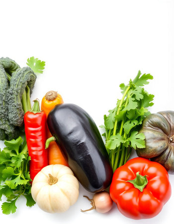 vegetables isolated on white background with copy space for your textの写真素材