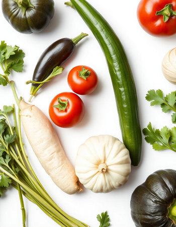 Vegetables on white background, top view. Healthy food conceptの写真素材