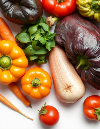 Vegetables on a white background, top view, close-up