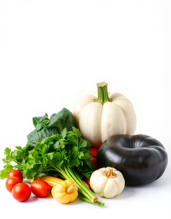 Fresh vegetables isolated on white background. Healthy food concept. Copy space.の写真素材